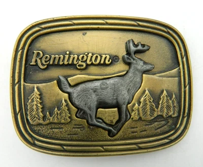 Vintage 1979 Remington Braços Fivela de Cinto Latão com Inserção de Veado Estanho Sid Bell - Imagem 1 de 4