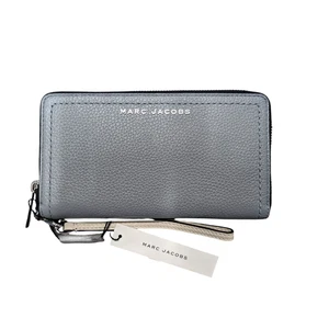 Cartera Marc Jacobs The Continental Muñequera Gris Negro Cuero Cartera Mujer - Imagen 1 de 4