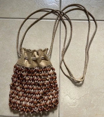 Bolso Bandolera Boho Mujer Cleobella Marrón Tejido con Cuentas Cuero Foto 1 de 4