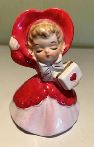 Vintage Lefton Valentinstag Mädchen Figur 033 mit Valentinstag Liebesbrief - Bild 1 von 7