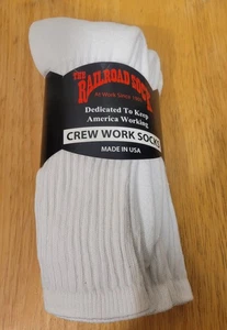 3 Pairs / The Railroad Sock White Socks Crew / USA MADE / 85% Cotton Size 10-13 - Picture 1 of 4