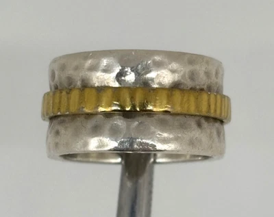 Vintage SILPADA Sterling Silver Spinner Hammered Cuff Band RING Sz 8.5 R1476 - Image 1 of 4