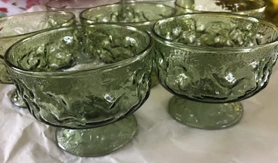 7 vasos de postre Indiana Glass Whitehall aguacate patas verdes Sherbet MCM Foto 1 de 4
