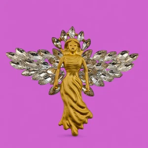 Broche/colgante ángel diosa dorada mujer y acrílico estrás alas pin nuevo L1 - Imagen 1 de 5
