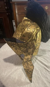 King Leonidas Style Silver Metallic Cloth Spartan Costume Helmet Black Fur Mane - Picture 1 of 5