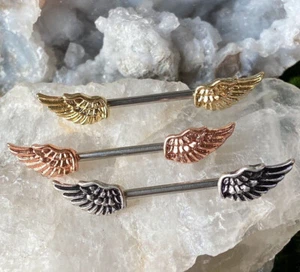 PAIR Angel Wing Nipple Rings Winged Shield Barbell Pierced Body Piercing Jewelry - Picture 1 of 8