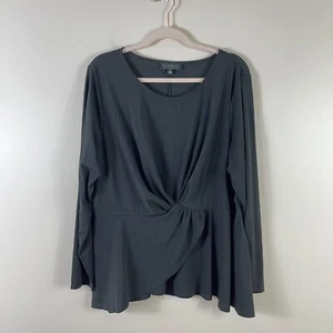 ELOQUII womens plus size 24 black scoop neck twist front long sleeve stretch top - Picture 1 of 4