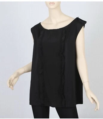 PRADA BLACK COTTON SILK OFF THE SHOULDER TIFFLE DETAIL  BLOUSE SHIRT  TOP MEDIUM - Image 1 of 4