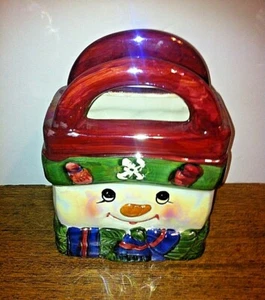 Vintage Christmas Smiling Snowman Card Holder Ceramic - Picture 1 of 6