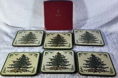 Spode "Christmas Tree" Set of 6 Coasters Made in England Vintage Box Place Mats - Image 1 of 4