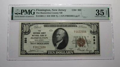 $10 1929 Flemington New Jersey NJ National Currency Bank Note Bill #892 VF35EPQ - Image 1 of 4
