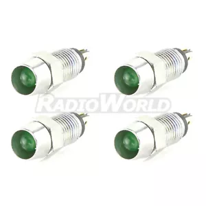 4 Green Mini 12v LED Warning Light Indicators Universal Chrome - Picture 1 of 1