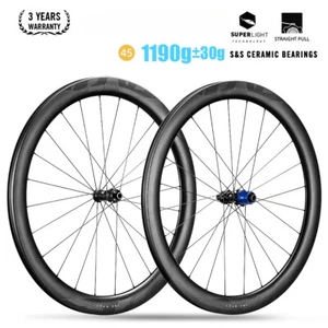 Ultralight Full Carbon Road Bike Wheelset Tubless Clincher Ratchet 36T Hub Rims - Picture 1 of 25