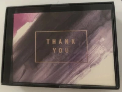 Tarjetas y sobres de GRACIAS de lámina dorada de acuarela rosa púrpura, juego de caja de 16 unidades Foto 1 de 4