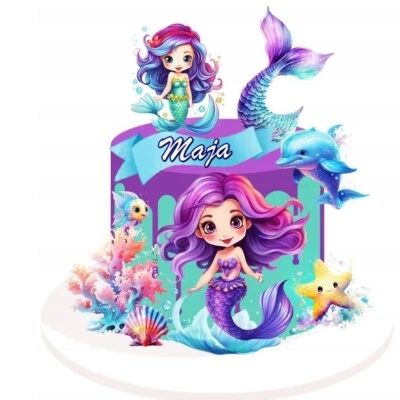 Essbar Meerjungfrau Meer Tortenaufleger Torte  Geburtstag Zuckermasse + TEXT - Bild 1 von 4