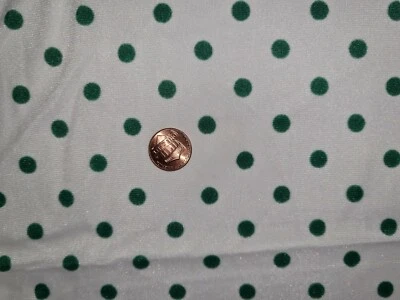 White & GReen Polka DOt Print Nylon Spandex Fabric Stretch  2 yds   - Image 1 of 3