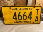 Vintage Illinois ~ Land of Lincoln ~ Single License Plate 4664TA