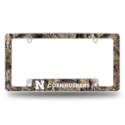 Nebraska Cornhuskers Chrome Metal License Plate Frame with Mossy Oak Camo Design - Image 1 of 4