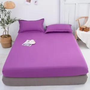 Fitted Sheet Solid Color Bed Sheets Single Double Queen Size Mattress Bed Cover - Picture 1 of 35