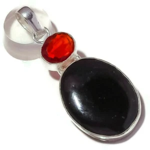 Mid Night Black Onyx,Red Apatite Quartz Gemstone Silver Overlay Handmade Pendant - Picture 1 of 3