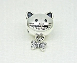 Authentic Pandora #792255C01 Pet Cat & Bow Charm - Picture 1 of 2