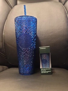 Starbucks 2022 Christmas Holiday Blue Jeweled Bling Venti Cold Cup und Schlüsselanhänger - Bild 1 von 3