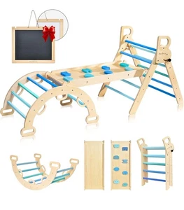 Juego de triángulos BlueWood Pikler, juguetes de escalada de madera plegables 7 en 1 para niños pequeños - Imagen 1 de 6