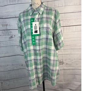 Weatherproof Vintage Shirt Mens XL Plaid Short Sleeves Washable Linen Blend NEW - Picture 1 of 13