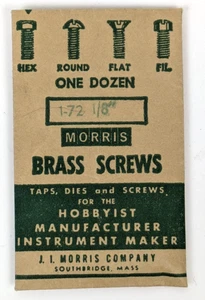 Morris Brass Screws 1-72 Miniature 1/8" Length Hex Head 12 Machine Vintage - Picture 1 of 1