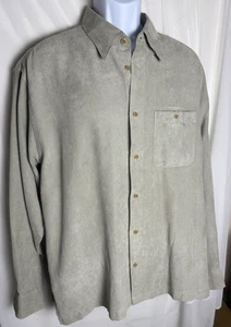 GEOFFREY BEENE GB Micro Suede Button Up Shirt Men SZ Large Taupe/Tan Very Soft - Picture 1 of 15