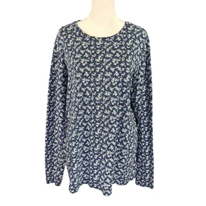 Lands End Damen L Tall Langarmshirt 100% Baumwolle Ditsy Floral blau türkis weiß - Bild 1 von 10
