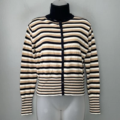 Conjunto de suéter sin mangas cárdigan Dressbarn talla mediana a rayas preppy carrera cuello alto Foto 1 de 4