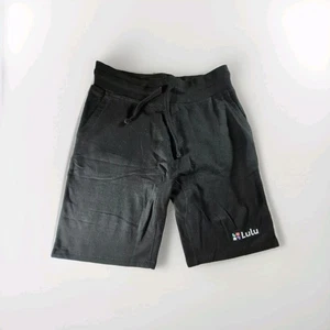Lulu x Meta Made In USA Black Knit Big Logo Fleece Lined Sweat Shorts XL 34/10 - Picture 1 of 11