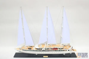90cm Le Ponant Wooden Model - 3-Mast Luxury Cruise Ship Display - Picture 1 of 24