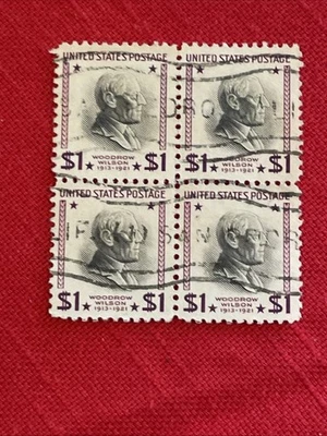 STAMP Scott 832 one dollar  Wilson block of 4, USED - Image 1 of 2