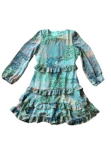 Kidpix Youth Girls Dress Size XL X-Large 14 Blue Green Patchwork Knee Length EUC - Picture 1 of 13