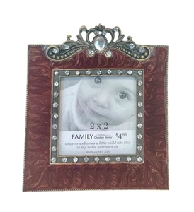 Bombay 2 x 2 Mini Enamel Photo Frame Filigree & Crystal with Red Swirl Enamel - Picture 1 of 11