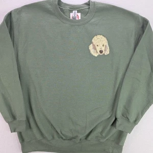 Poodle Embroidered Men's Large Green Crew Neck Pullover Sweatshirt Guildan - Picture 1 of 9