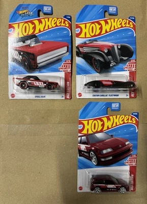 Hot Wheels Small Bloc Cadillac and Honda Civic Red Edition Target Car 1/64 Lot - Image 1 of 2