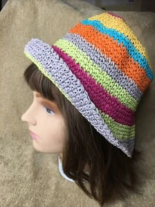 Girls Size M Hanna Anderson Straw Sun Hat 100 Percent Toyo Multi Color - Picture 1 of 5