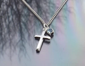 Birthstone and Small Cross Pendant Necklace with Silver Plated Chain by Hudegate - Picture 1 of 15