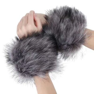 Women Winter Faux Fur Fluffy Elastic Wrist Cuffs Arm Warmer Plush Hand Sleeve - Picture 1 of 18