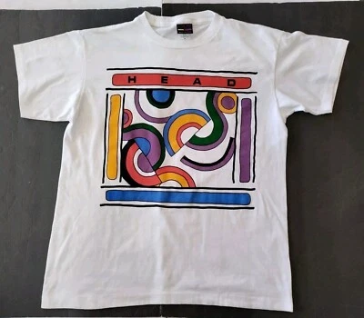 Camiseta vintage HEAD mediana puntada única color fusión blanca multicolor EE. UU. Foto 1 de 4