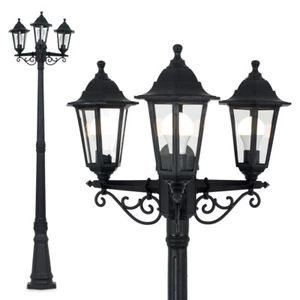 Victorian 220cm Black 3 Way Lantern Outdoor Garden Lamp Post LED Lighting IP44 - Picture 1 of 8