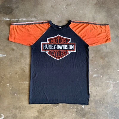 CAMISETA HARLEY DAVIDSON VINTAGE AÑOS 70 ESCUDO LOGO GRÁFICO DOBLE CARA TALLA M AÑOS 80 Foto 1 de 4