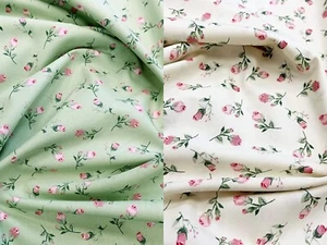 Crafts Fabrics Pretty Pink Tiny Rose Buds on Ivory / Green Floral Sewing Cotton - Picture 1 of 3