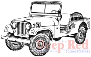 Deep Red Stamps Vintage Military Jeep Rubber Cling Stamp - Picture 1 of 4