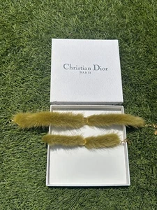 Vintage Christian Dior Green Fur Bracelet & Necklace Set w/ Box – Rare - Picture 1 of 8