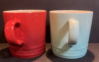 Le Creuset пара из 2 Ombré керамики кофейные кружки - вишневый красный и океан туман синий - Изображение 1 из 4