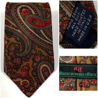 Corbata de cuello vintage Abercrombie & Fitch para hombre cachemira floral marrón HECHA EN EE. UU. USADA EN EXCELENTE ESTADO Foto 1 de 4